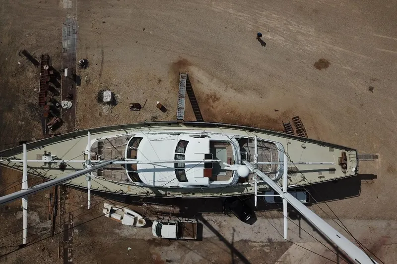  Yacht Photos Pics Aerial view of 2001 Ortona Navi 115 yacht on dry dock.