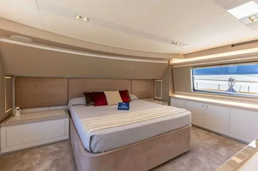  Yacht Photos Pics Luxurious bedroom interior of 2016 Custom Line Navetta 28 yacht with modern design.