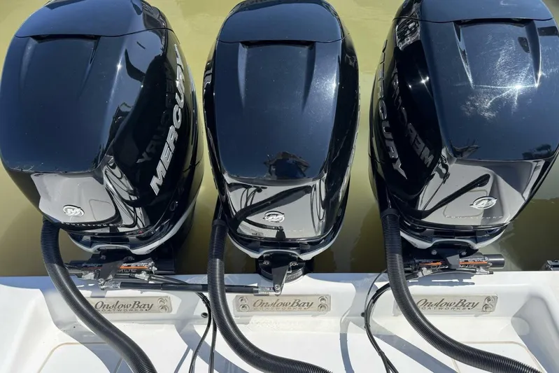  Yacht Photos Pics Triple Mercury outboard engines on a 2022 Onslow Bay 33 TE boat.