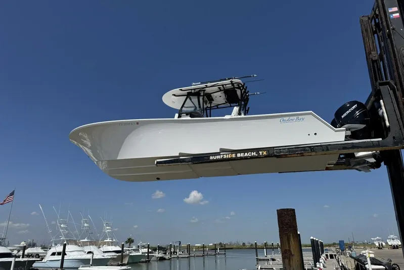  Yacht Photos Pics 2022 Onslow Bay 33 TE boat lifted at Surfside Beach, Texas marina.