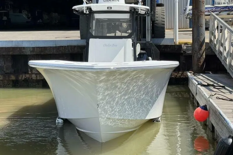 Yacht Photos Pics 2022 Onslow Bay 33 TE boat docked in marina, front view.