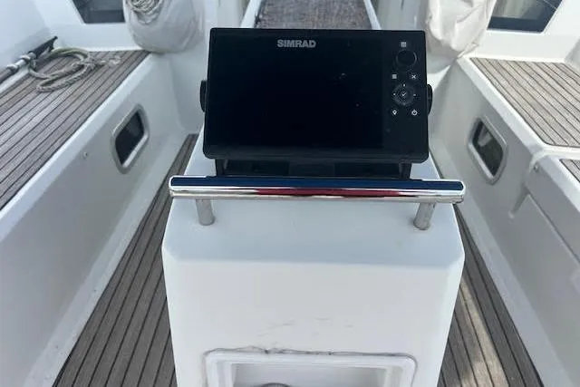 Hummingbird Yacht Photos Pics Simrad navigation system on 2017 Beneteau Oceanis 38.1 yacht deck.