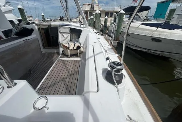 Hummingbird Yacht Photos Pics 2017 Beneteau Oceanis 38.1 sailboat docked, showcasing deck and cockpit area.