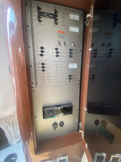 The Mint Yacht Photos Pics Control panel inside 2018 Four Winns 355 Vista boat, featuring switches and dials.