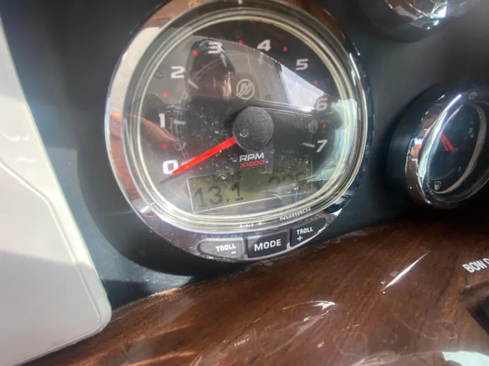 The Mint Yacht Photos Pics Close-up of 2018 Four Winns 355 Vista boat tachometer displaying 13.1 hours.