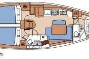  Yacht Photos Pics Floor plan of a 2010 Beneteau Oceanis 40 sailboat, featuring cabin and galley layout.