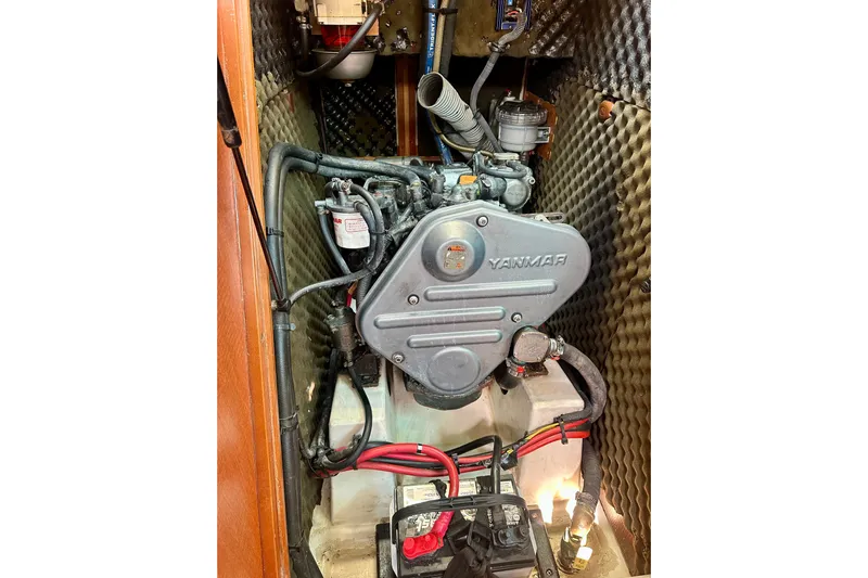  Yacht Photos Pics Engine compartment of a 2010 Beneteau Oceanis 40 sailboat with Yanmar engine.