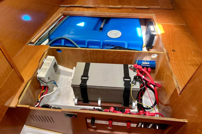  Yacht Photos Pics Electrical and water system compartment in a 2010 Beneteau Oceanis 40 sailboat.
