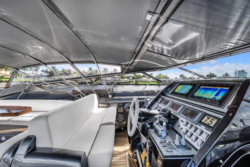 Joe Yacht Photos Pics Luxurious 2015 Riva 63 Virtus yacht cockpit with modern navigation controls and sleek seating.