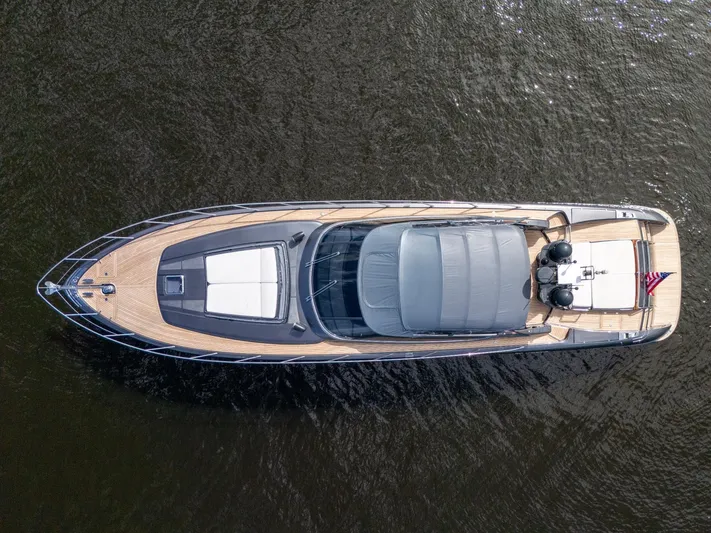Joe Yacht Photos Pics Aerial view of 2015 Riva 63 Virtus yacht on calm water.