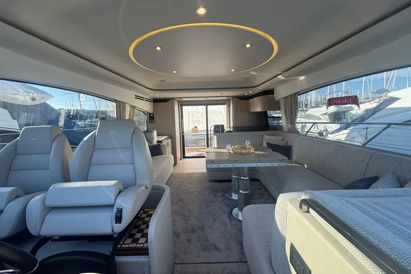  Yacht Photos Pics Luxurious interior of 2024 Azimut Fly 53 yacht with modern seating and elegant design.