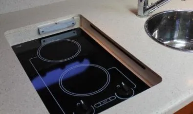 2008 Tiara 3500 Sovran Yacht Photos Pics 2008 Tiara Yachts 3500 Sovran kitchen with electric stove and sink.