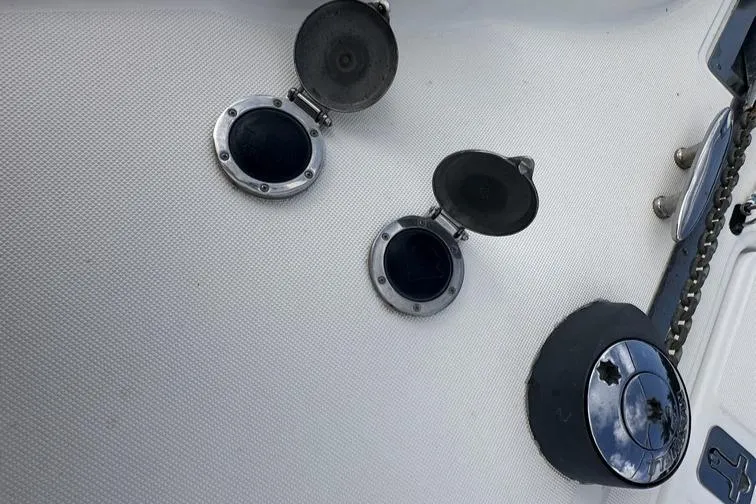 2008 Tiara 3500 Sovran Yacht Photos Pics 2008 Tiara Yachts 3500 Sovran deck with open hatches and chain detail.