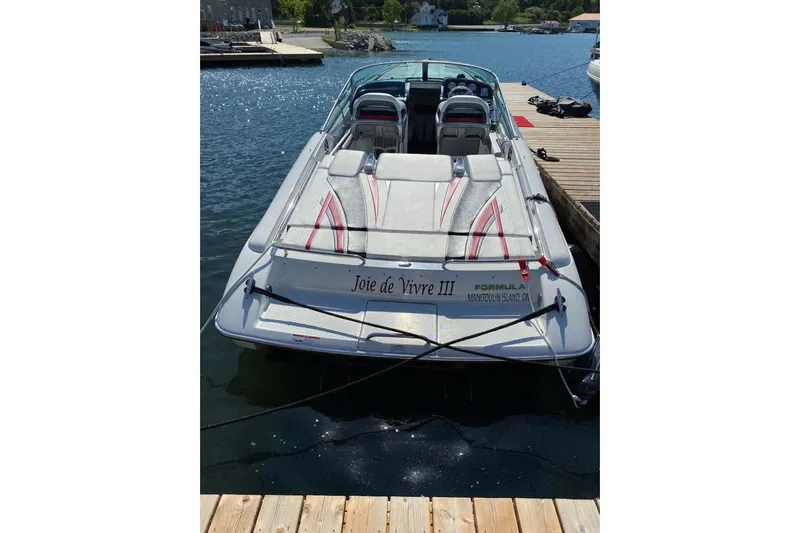  Yacht Photos Pics 2016 Formula 353 FASTech boat docked, rear view with "Joie de Vivre III" name.