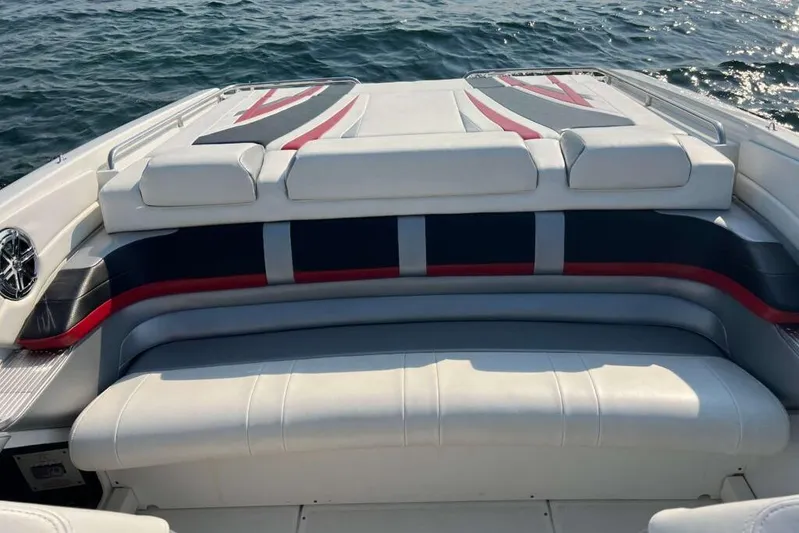  Yacht Photos Pics 2016 Formula 353 FASTech boat interior with stylish seating and sleek design on the water.