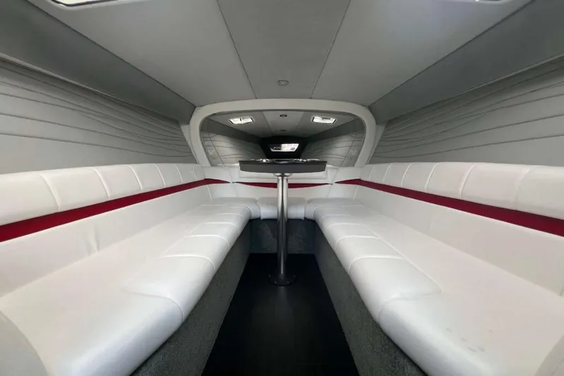  Yacht Photos Pics 2016 Formula 353 FASTech cabin interior with white seating and modern design.