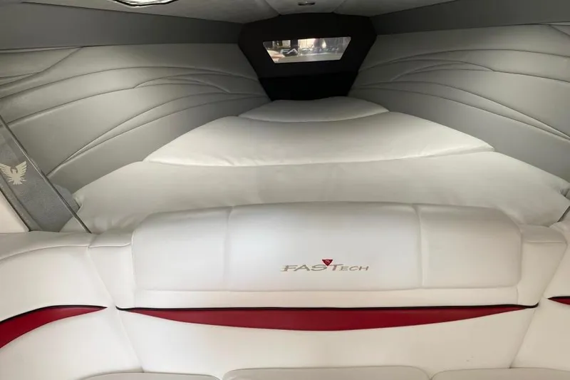  Yacht Photos Pics 2016 Formula 353 FASTech boat interior with white and red upholstery.