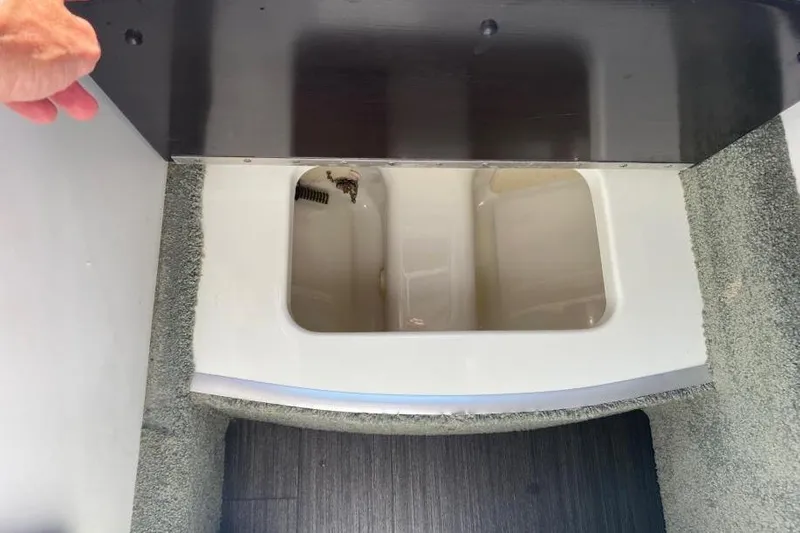  Yacht Photos Pics 2016 Formula 353 FASTech interior storage compartment with carpeted flooring.