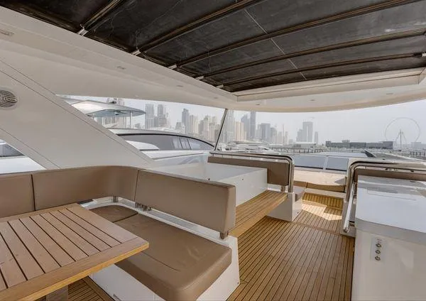  Yacht Photos Pics Luxurious 2018 Galeon 780 Crystal yacht with spacious deck and city skyline view.