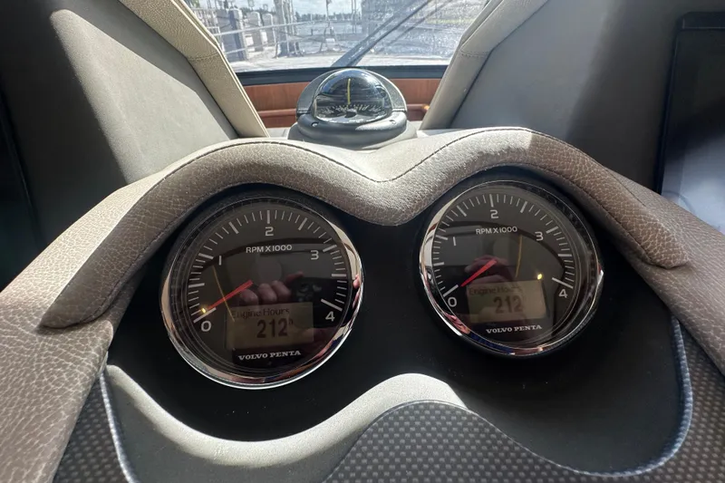Our Trade Yacht Photos Pics Dashboard of 2023 Belize 54 Day Bridge with Volvo Penta RPM gauges.