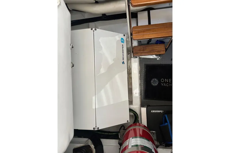 Our Trade Yacht Photos Pics Engine room of 2023 Belize 54 Day Bridge yacht with Seakeeper 9 stabilizer.