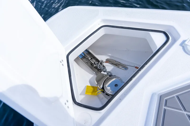  Yacht Photos Pics Anchor storage compartment on the 2024 Dynamic D-305V boat.
