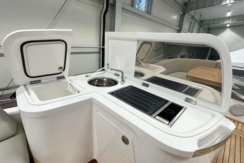 F45079 Yacht Photos Pics Luxury yacht Princess F45 2022 model with sleek outdoor kitchen setup.