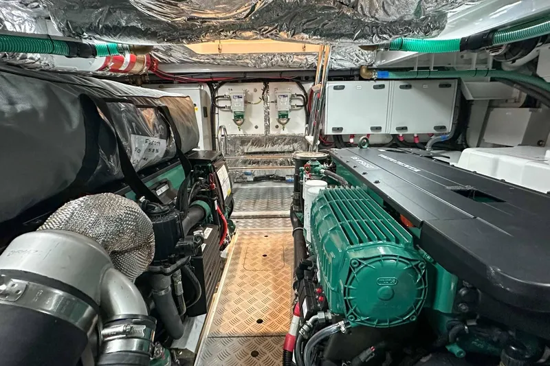 F45079 Yacht Photos Pics Engine room of a 2022 Princess F45 yacht, showcasing advanced machinery and equipment.