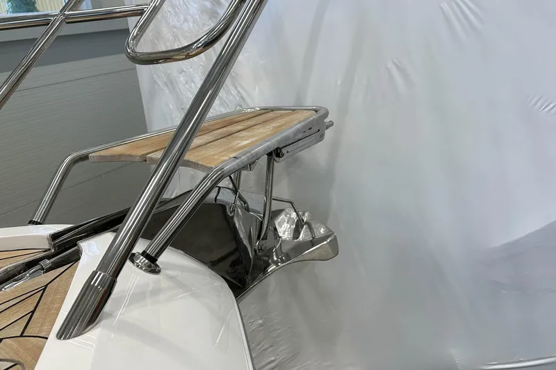 F45079 Yacht Photos Pics 2022 Princess F45 yacht with stainless steel and teak swim platform detail.