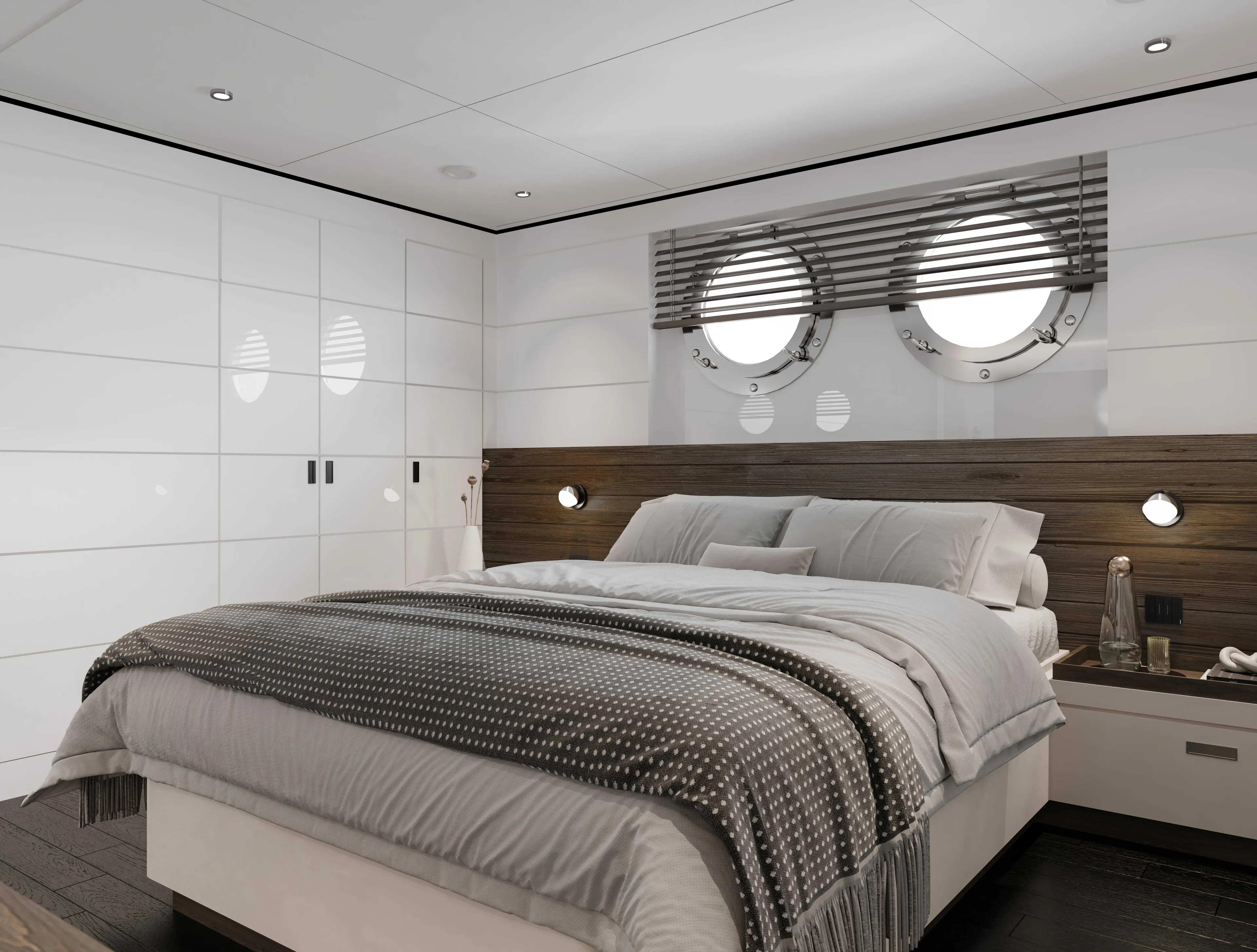  Yacht Photos Pics Luxurious bedroom interior on 2027 Custom Tufan and Brothers Mako Shark yacht.