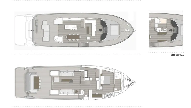  Yacht Photos Pics Floor plan of 2027 Custom Tufan and Brothers Mako Shark yacht, showcasing detailed layout.