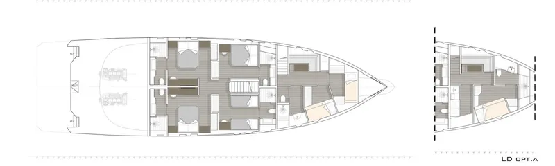  Yacht Photos Pics Floor plan of 2027 Custom Tufan and Brothers Mako Shark yacht, showcasing interior layout.