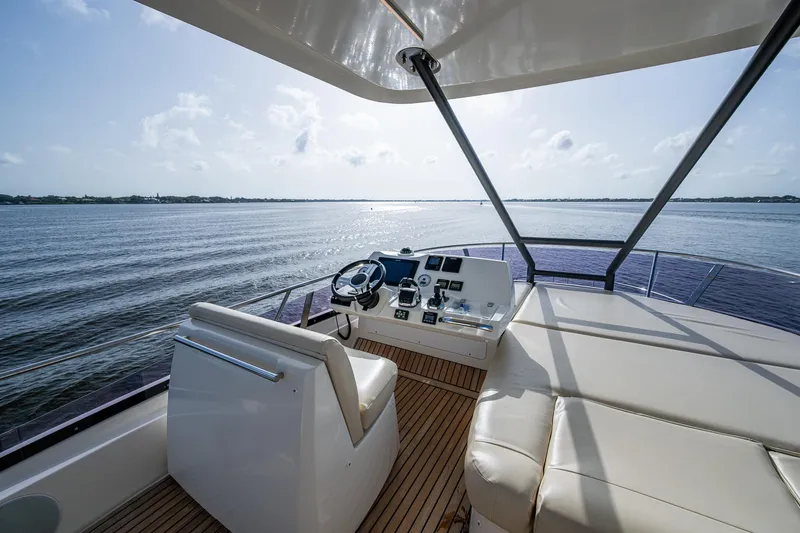 Pamper You Yacht Photos Pics Flybridge view of 2019 Prestige 460 yacht on open water.