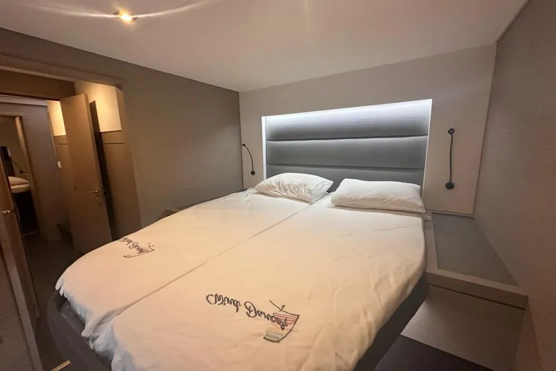  Yacht Photos Pics Luxurious bedroom interior of 2020 Fountaine Pajot Saona 47 catamaran.