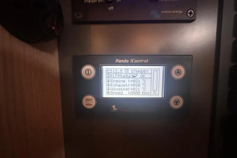  Yacht Photos Pics Control panel of a 2020 Fountaine Pajot Saona 47 yacht displaying engine status.