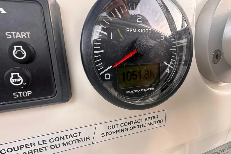  Yacht Photos Pics Close-up of a Volvo Penta engine hour meter showing 1051.8 hours on a 2020 Fountaine Pajot Saona 47.