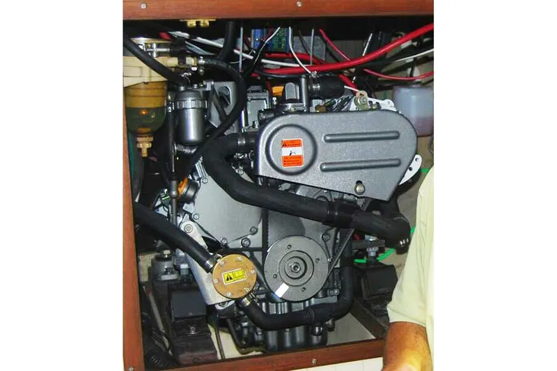 Jolie Brise Yacht Photos Pics Engine of a 1985 Sam L. Morse Bristol Channel Cutter 28 sailboat.