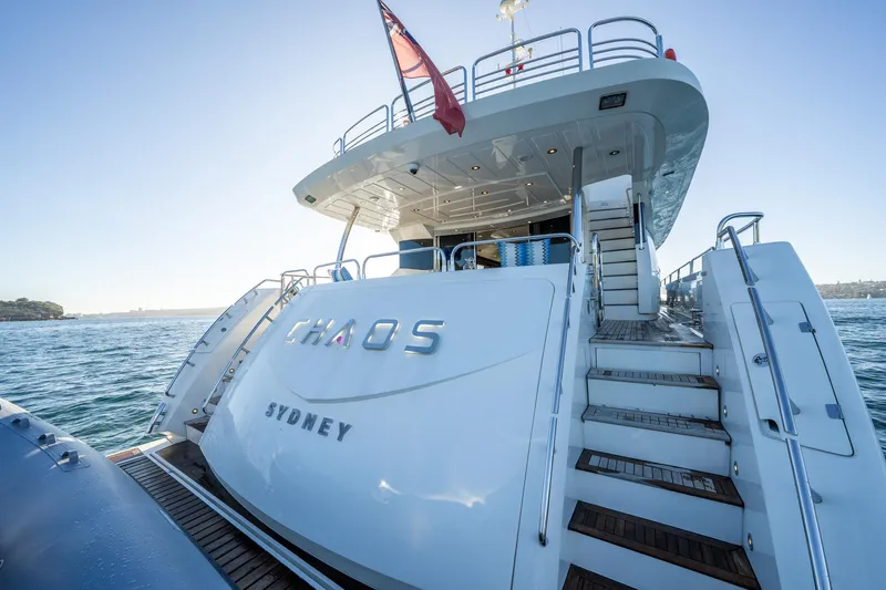 2010 Sunseeker Super Yacht Yacht Photos Pics Luxurious 2010 Sunseeker 30m yacht "Chaos" docked in Sydney harbor.