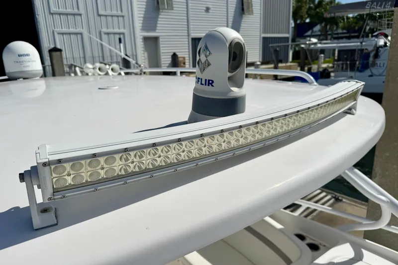  Yacht Photos Pics 2019 Intrepid 407 Cuddy boat with FLIR camera and LED light bar on deck.