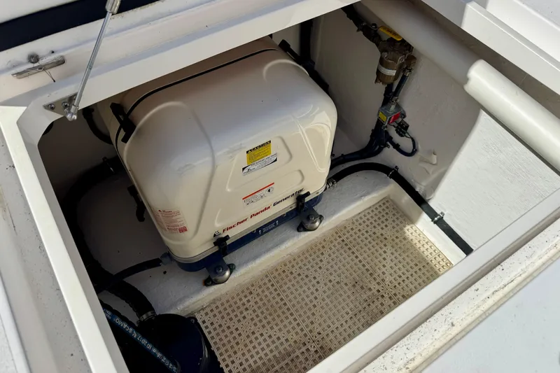  Yacht Photos Pics 2019 Intrepid 407 Cuddy engine compartment with Fischer Panda generator.