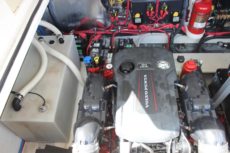  Yacht Photos Pics Engine compartment of 2014 Regal 32 Express with Volvo Penta V8 engine.