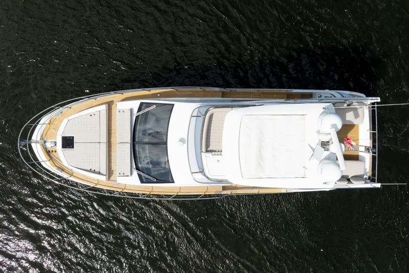 Our Trade Yacht Photos Pics Overhead view of 2018 Azimut 50 Fly yacht on water.
