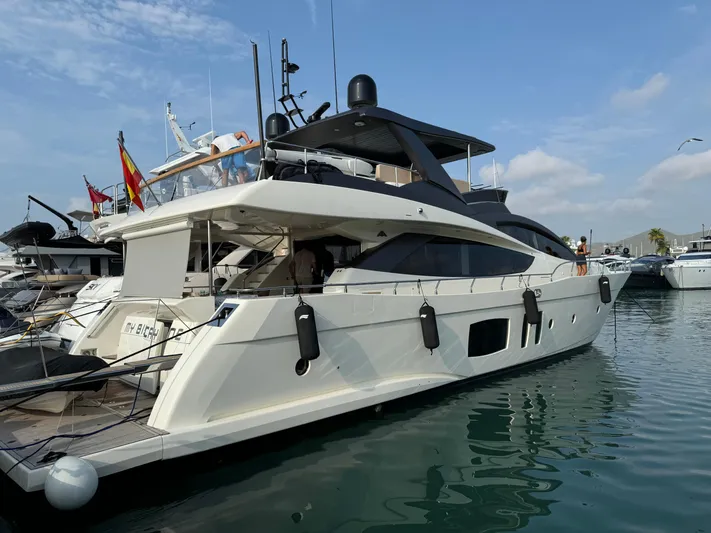 My Biscane Yacht Photos Pics Luxury 2007 Astondoa A 76 GLX yacht docked in a marina.