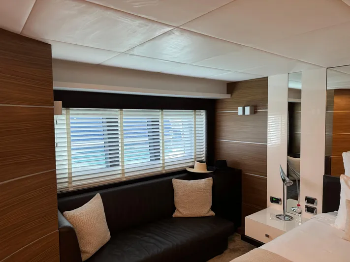 My Biscane Yacht Photos Pics Luxurious interior of 2007 Astondoa A 76 GLX yacht with modern seating and window blinds.