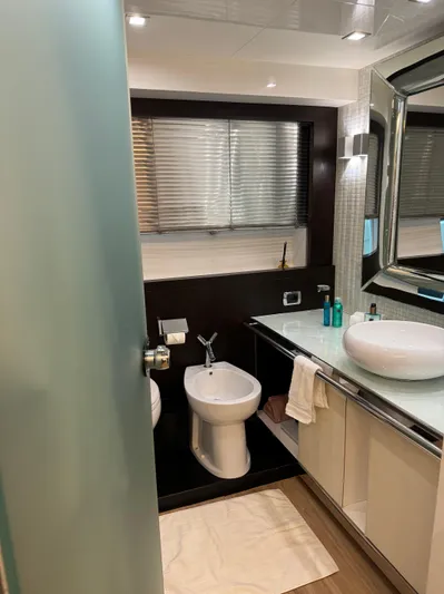 My Biscane Yacht Photos Pics Luxury bathroom in 2007 Astondoa A 76 GLX yacht, featuring modern fixtures and elegant design.