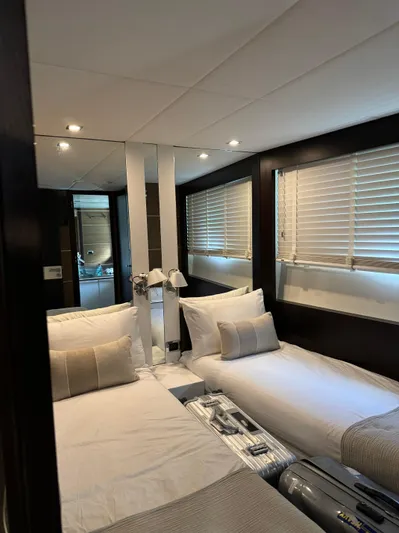 My Biscane Yacht Photos Pics Luxurious twin cabin interior on 2007 Astondoa A 76 GLX yacht, featuring elegant decor.