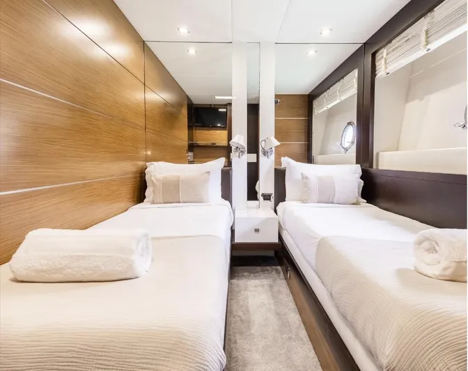 My Biscane Yacht Photos Pics Luxurious twin cabin interior of 2007 Astondoa A 76 GLX yacht, featuring modern design.