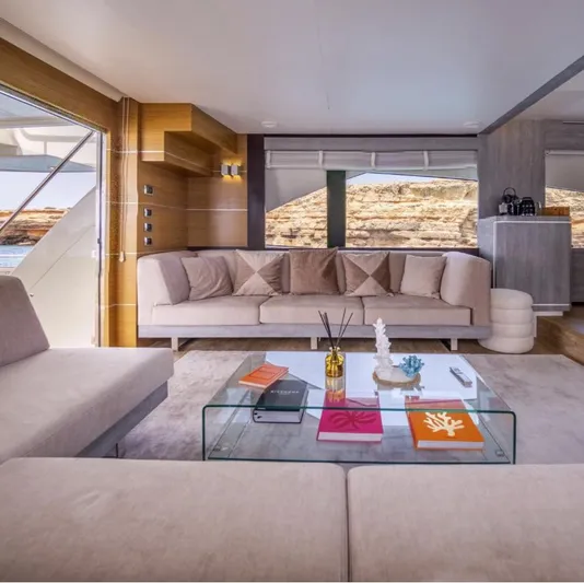 My Biscane Yacht Photos Pics Luxurious interior of 2007 Astondoa A 76 GLX yacht with modern decor and comfortable seating.