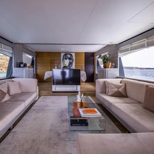 My Biscane Yacht Photos Pics Luxurious interior of 2007 Astondoa A 76 GLX yacht with elegant seating and decor.