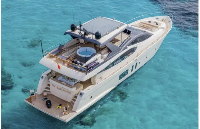 My Biscane Yacht Photos Pics Luxurious 2007 Astondoa A 76 GLX yacht on clear turquoise waters.